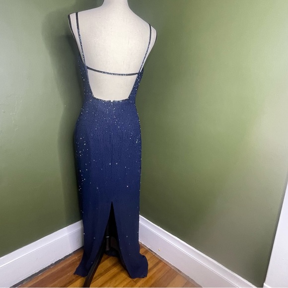 Tiffany designs silk maxi navy beaded square neck open back gown 6 - Picture 14 of 16